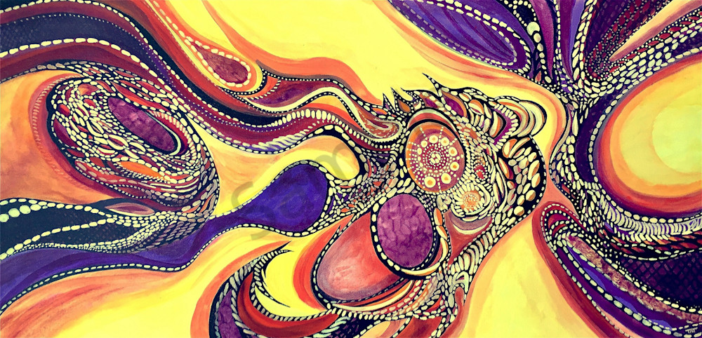 Visual Tapestry - Unique Aboriginal Abstract acrylic painting in purple / orange / yellow