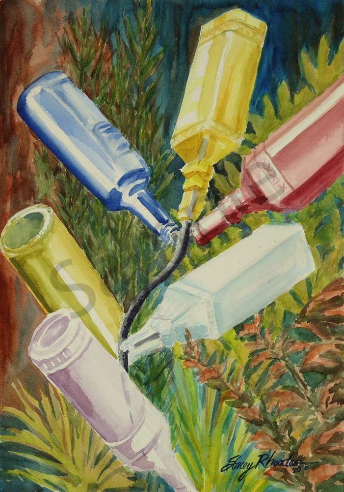 Watercolor Fine Art Painting Stacey Rhoades Millie S Bottle Tree Baton Rouge Louisiana Backyard Garden