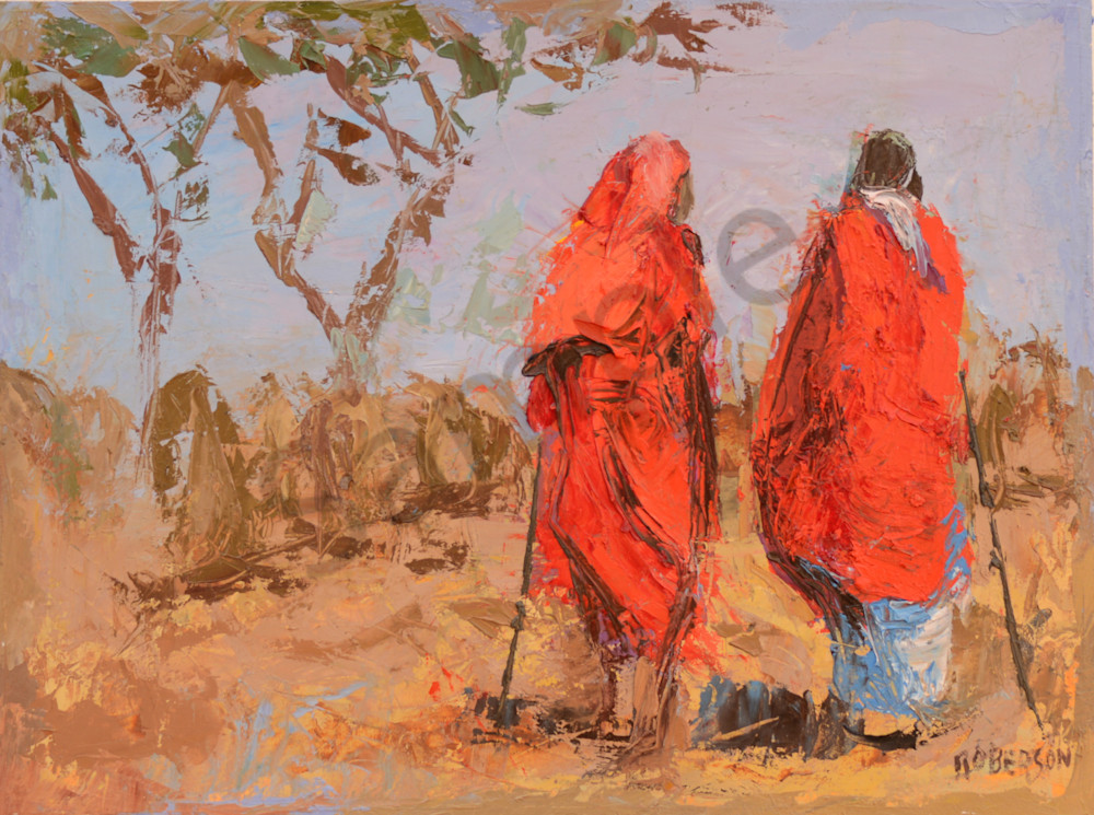 Two Maasai Warriors Herding Cattle  Art | Mary Roberson