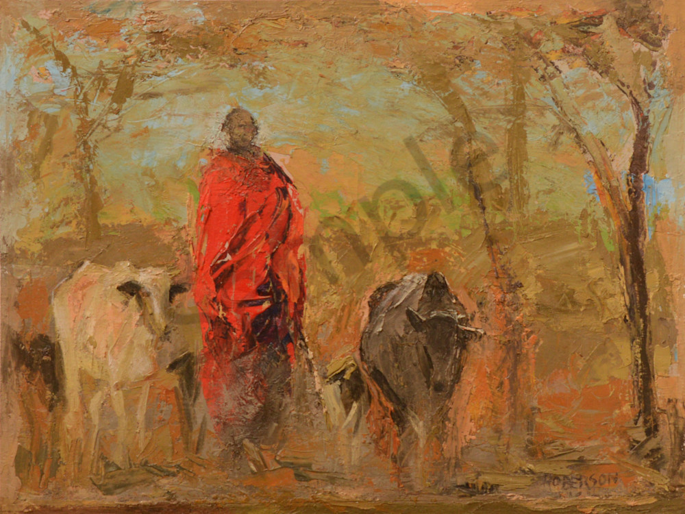 Maasai Man With Cattle Art | Mary Roberson