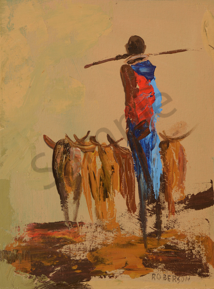 Maasai Herder With Walking Stick On Shoulders Art | Mary Roberson