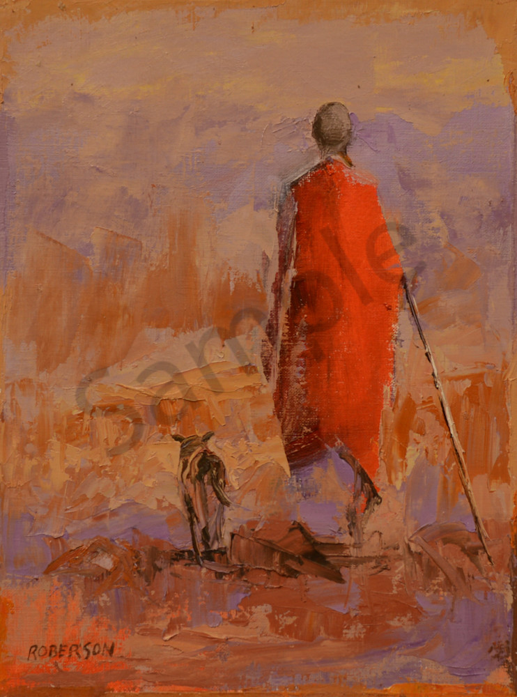 Maasai Man With His Dog Art | Mary Roberson