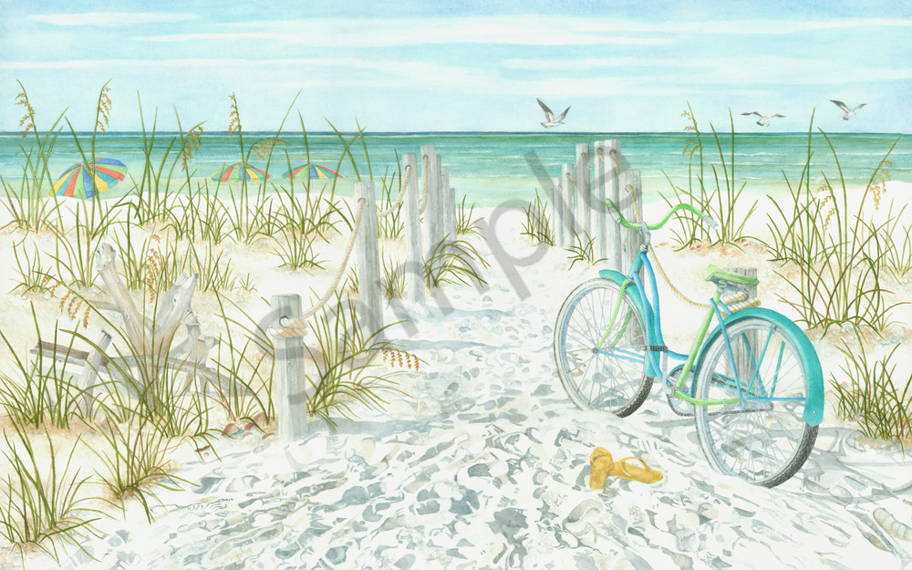 Bike at the Beach Original Watercolor Painting