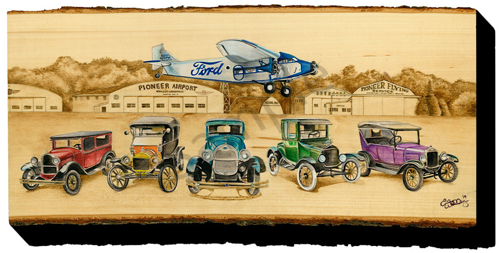 "Old Tin Goose and Rainbow Fords" print form cut out by Emily Willey.