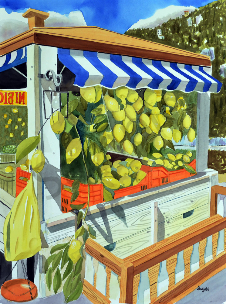 A Painting Of An Italian Lemon Stand By Artist Shah Hadjebi