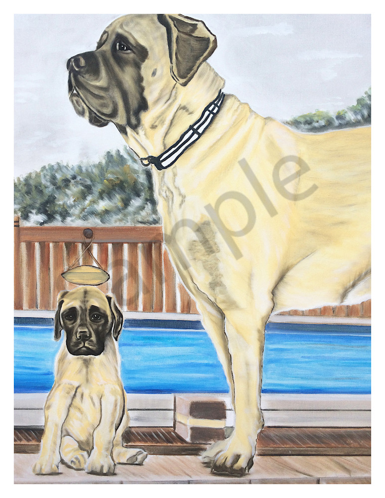 For Digital Print On 8.5x11 120pound Coated Cover Stock Bert And Ernie Headshot English Mastiff By Pool Art | Marie Stephens Art