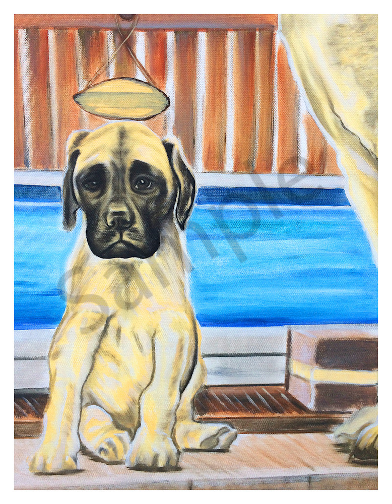 Ernie English Mastiff Puppy By Pool For Digital Print On 8 Copy.5 X 11 120 Pound Coated Cover Stock Art | Marie Stephens Art
