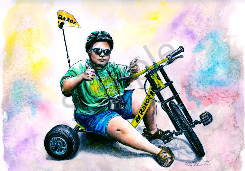 Inked Watercolor of Cody's Razor Trike