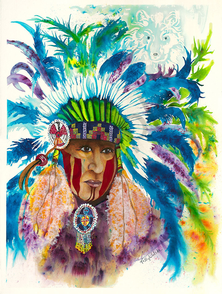 "Chief Spirit Wolf" fine art print by Kelly Wolske.