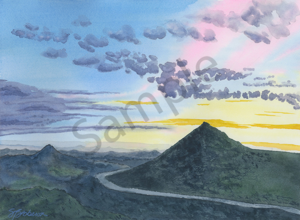 Sunset View from Valley Center - Watercolor Reproduction