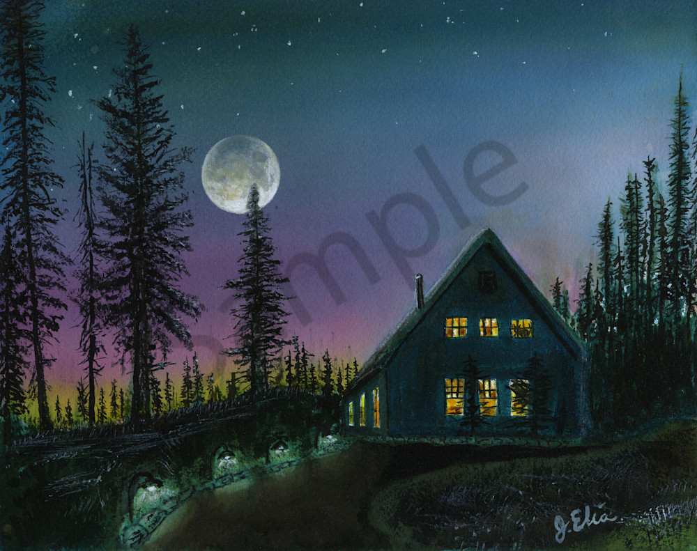 Full Moon Over Cottage Art | Artistry By Night