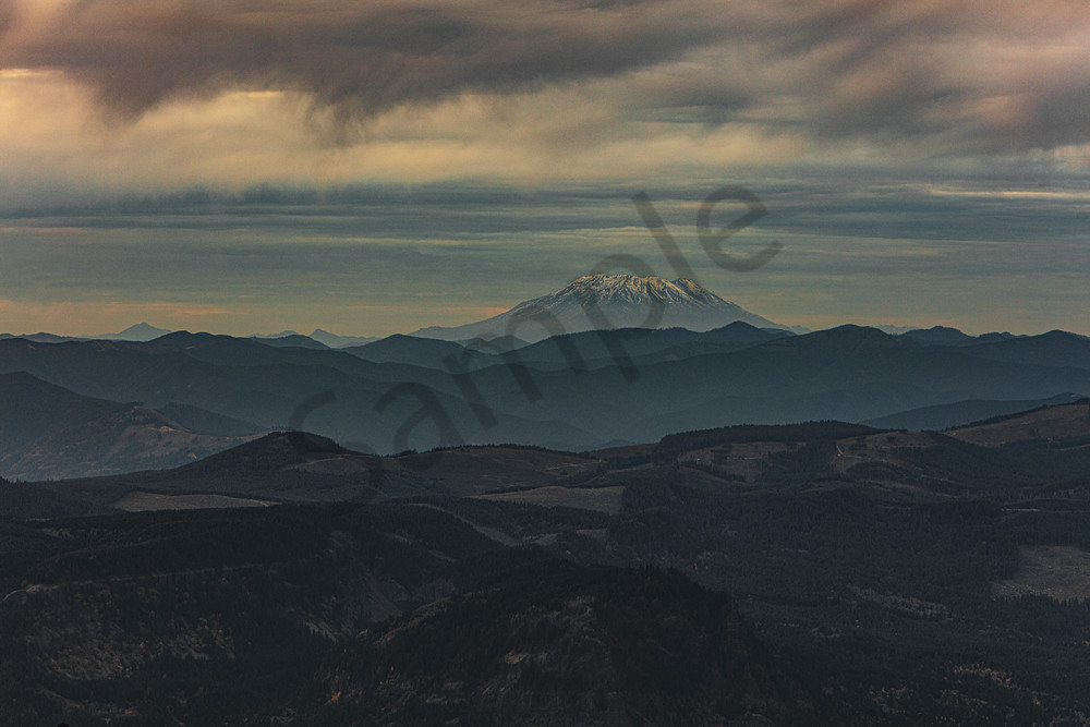 Looking at Mount St Helens from a mountain top in Oregon