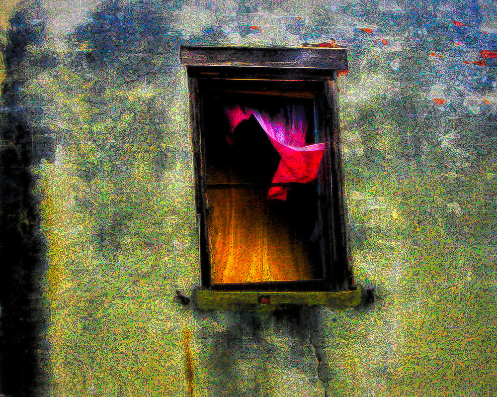 Pink Curtain Broken Window|Fine Art Photography by Todd Breitling