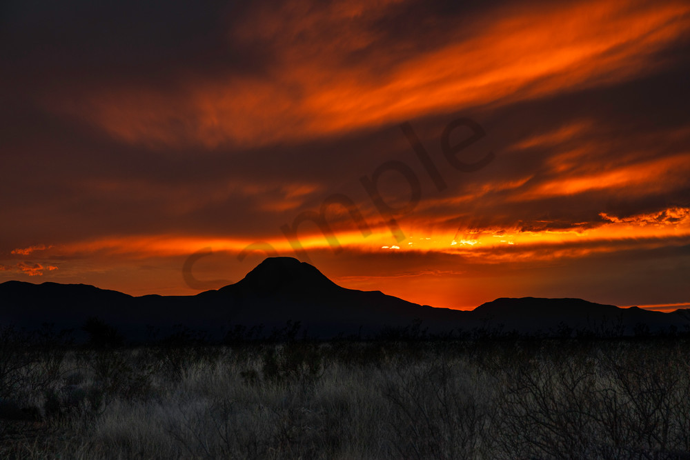 The sun setting behind Santiago Peak in southwest Texas