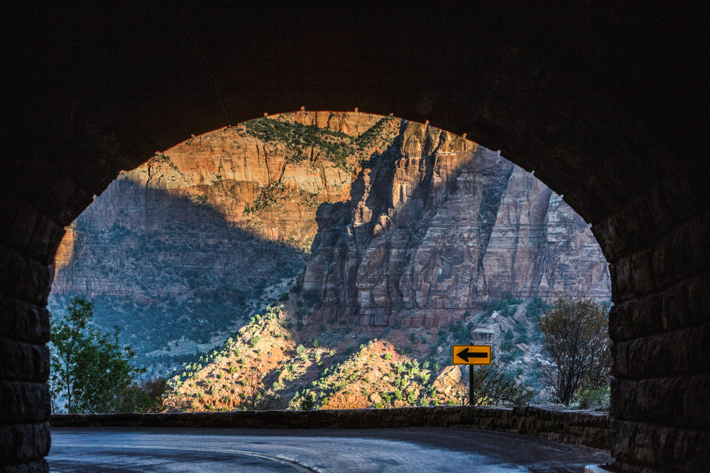 Sharp left at the light at the end of the tunnel in Zion National Park