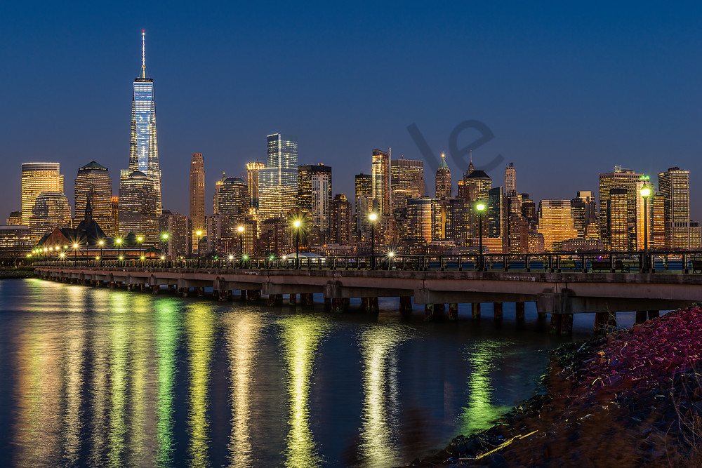 Reflections of Manhattan skyline
