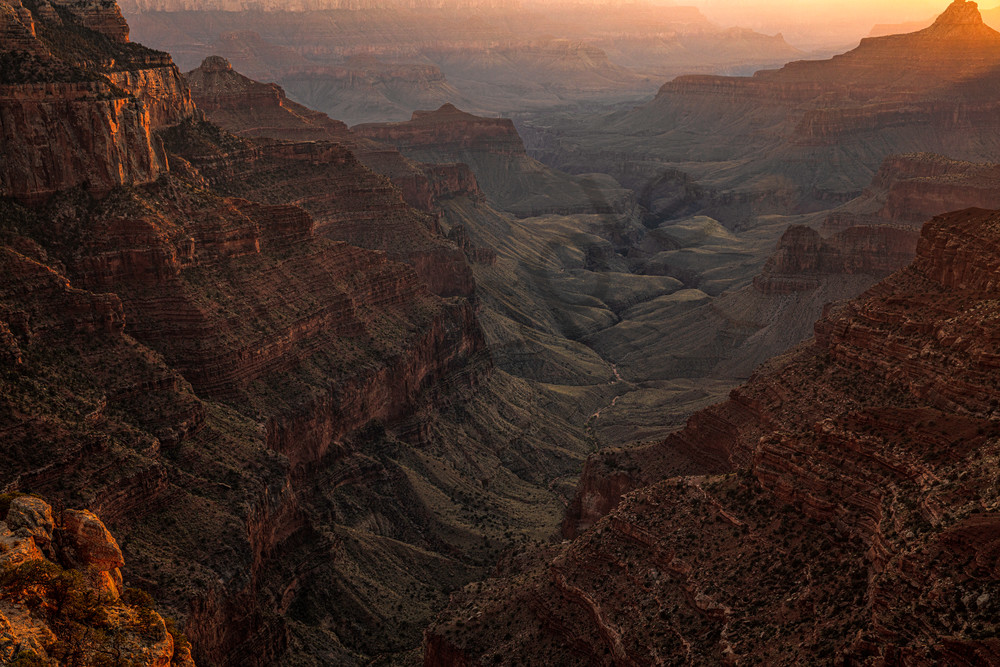Sunset in the valley next to Wotans Throne at the Grand Canyon North Rim