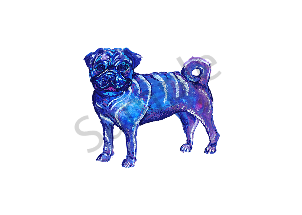 Pug Blue And Purple Ink 5x7 Art | Marie Stephens Art