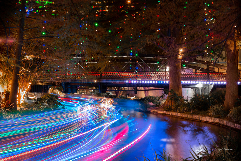 Merry and bright Christmas lights on the San Antonio River Walk.