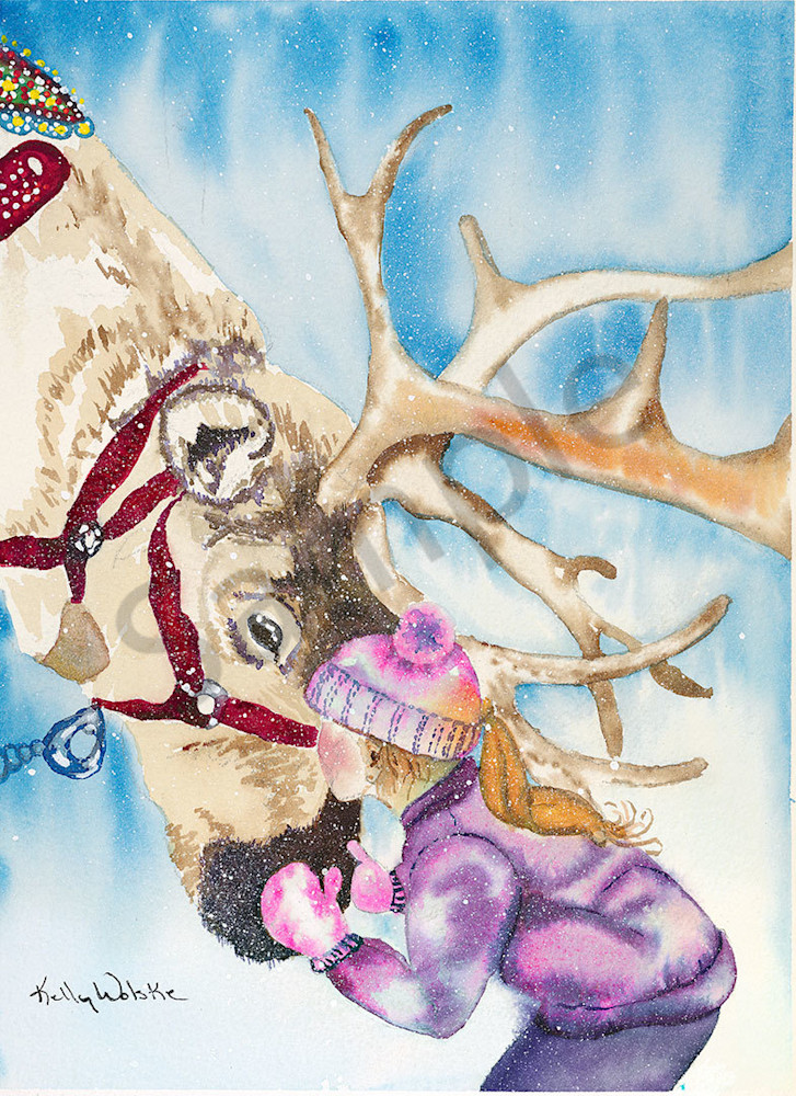 "Christmas Kiss" fine art print by Kelly Wolske.