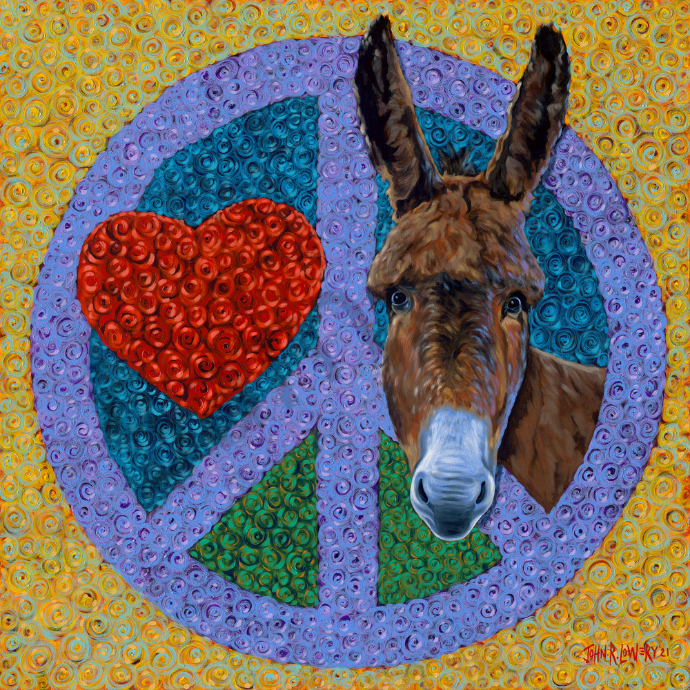 Colorful donkey paintings by John R. Lowery, available as art prints.
