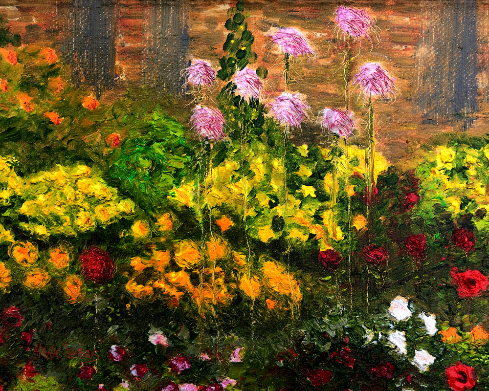 Monet inspired flower garden oil painting created in Amana Iowa Monet inspired flower garden oil painting created in Amana Iowa