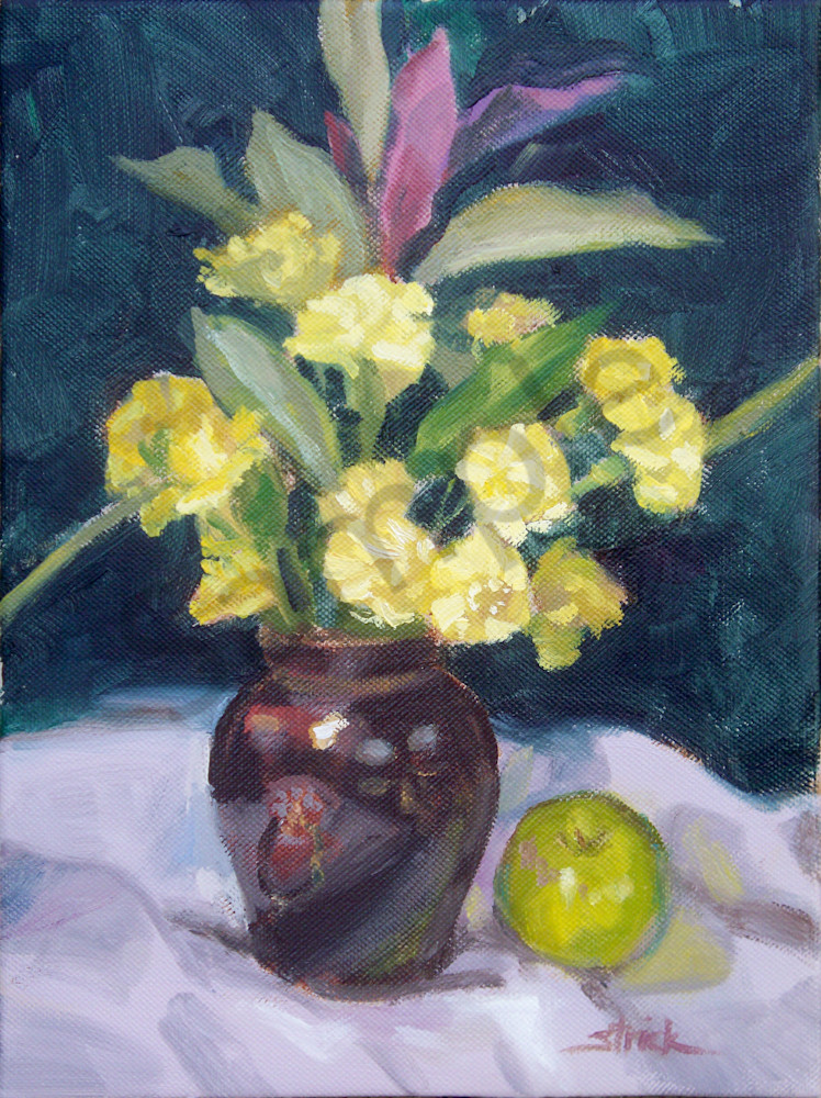 Yellow Flowers And Green Apple Art | Strickly Art