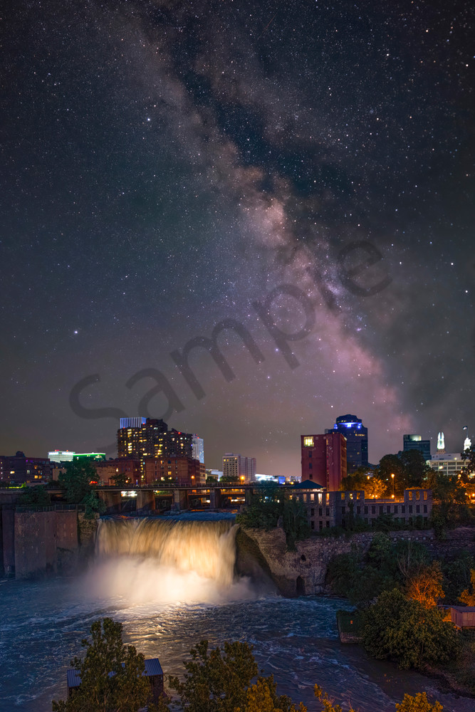 High Falls at Night + Milky Way (composite)
