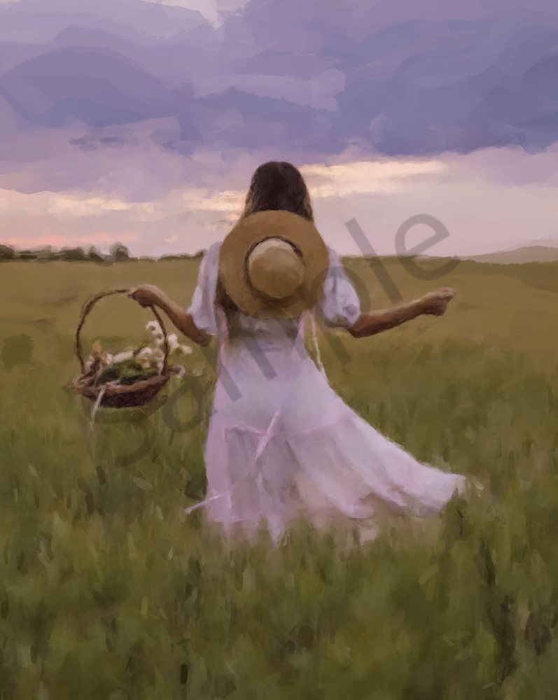 Woman With Flowers In Field 3   Gna Art | Windhorse