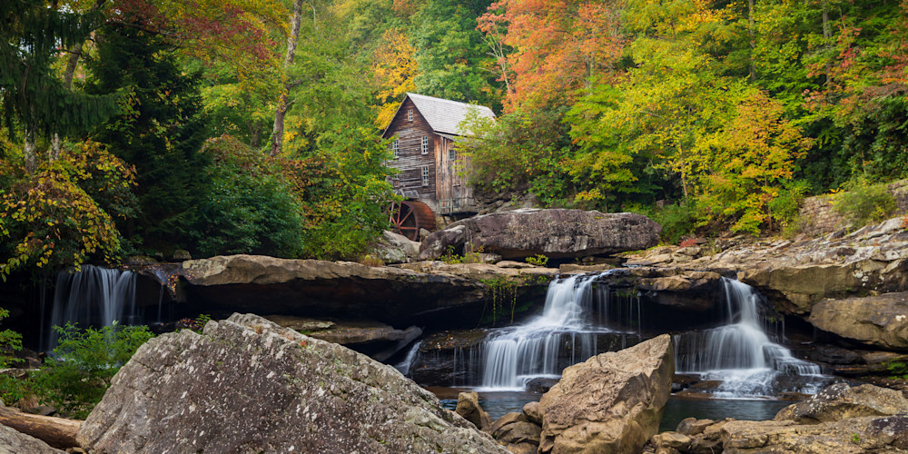 Waterfall wall art: Old Mill in Autumn