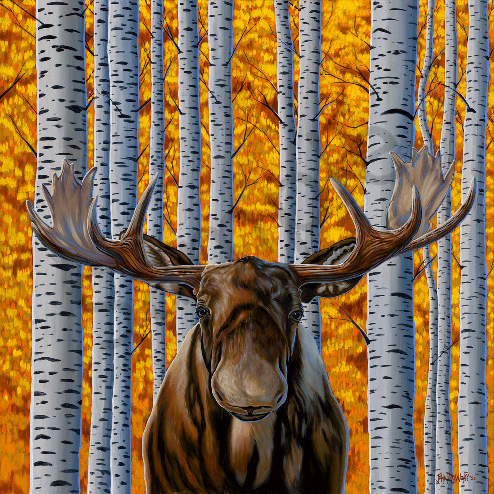 Moose and Aspen tree paintings by artist, John R. Lowery - available as art prints.