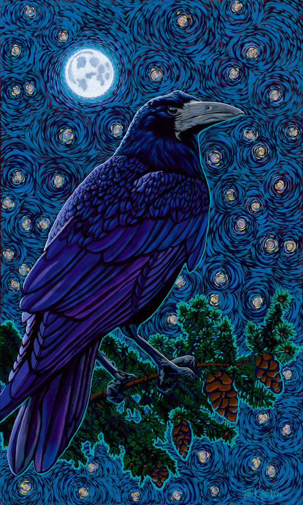 Raven and moonlight paintings by John R. Lowery, available as art prints.
