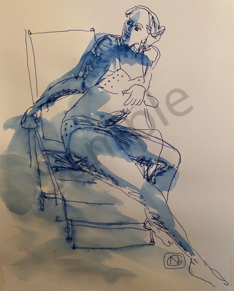 Blue Girl Leaning Art | Nicola  Gordon