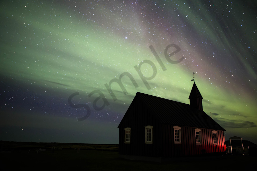 Aurora Over Budir Church, Iceland Photography Art | Photography by SC