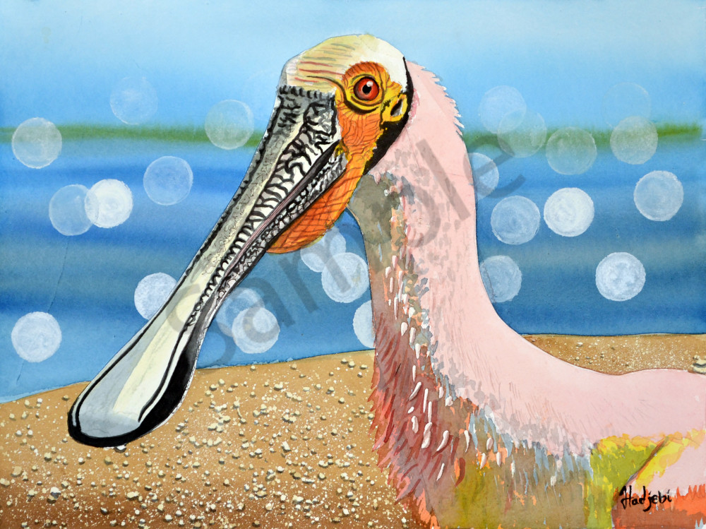 Roseatte Spoonbill Boke Art | watercolorsbyshah