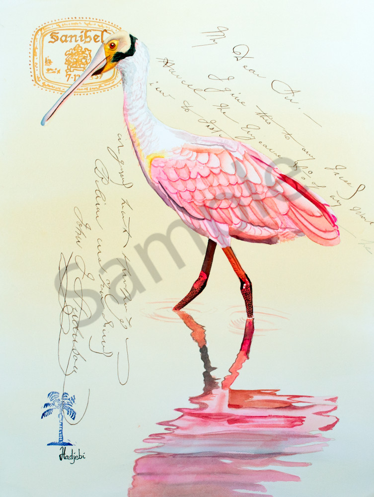 Spoonbill Reflection Art | watercolorsbyshah