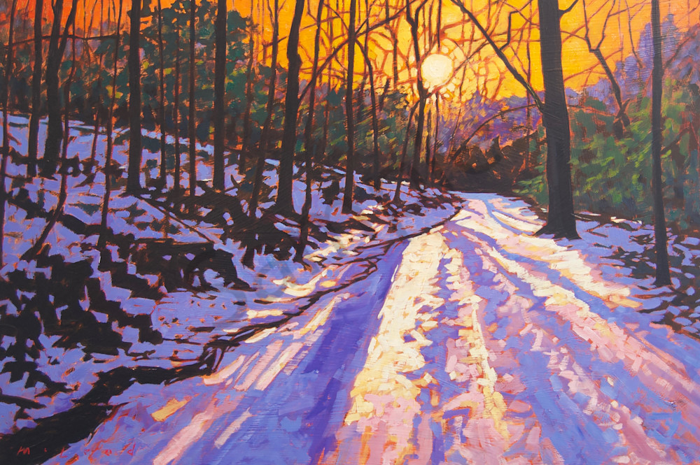 365 Sunsets Series, #9, February Snow, Allsopp Park Trail, fine art prints from original painting by Matt McLeod.