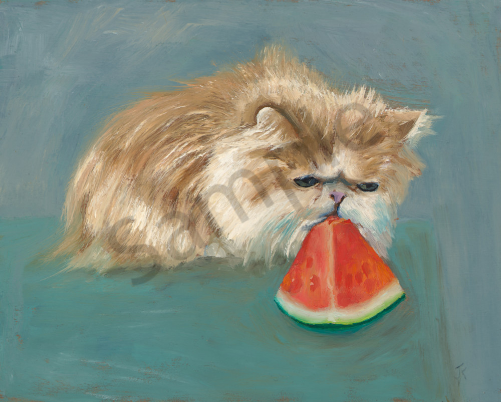 watermelon, kitty, print, art