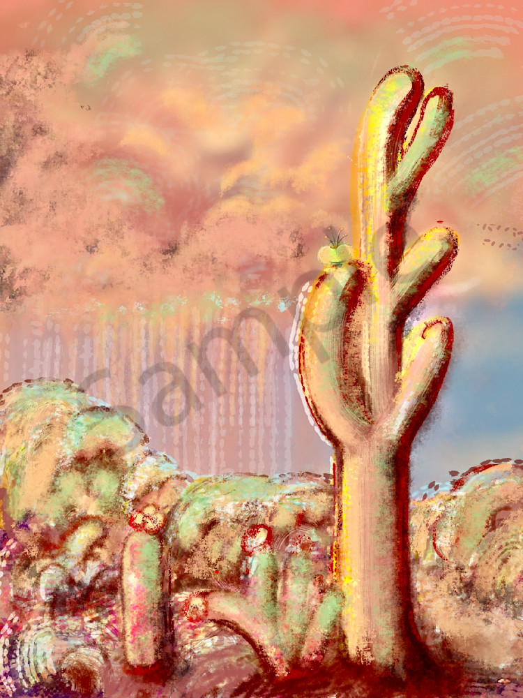 Cactus With Cloudburst Art | Carolyn Allen