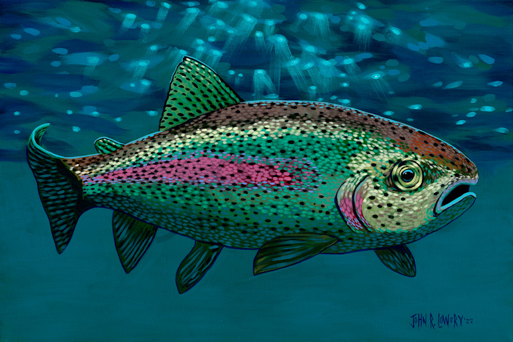 Colorful paintings featuring fish,  by John R Lowery sold as art prints.