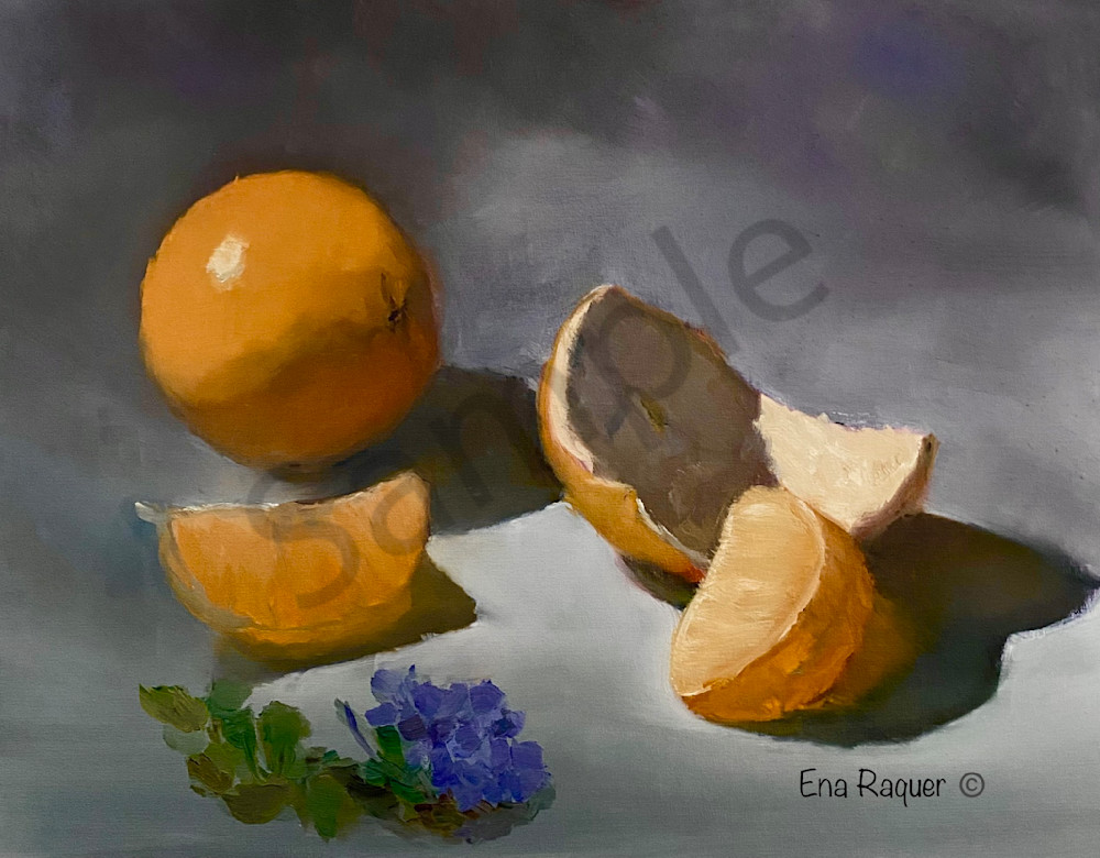 Oranges And Plumbago Art | Ena M Raquer