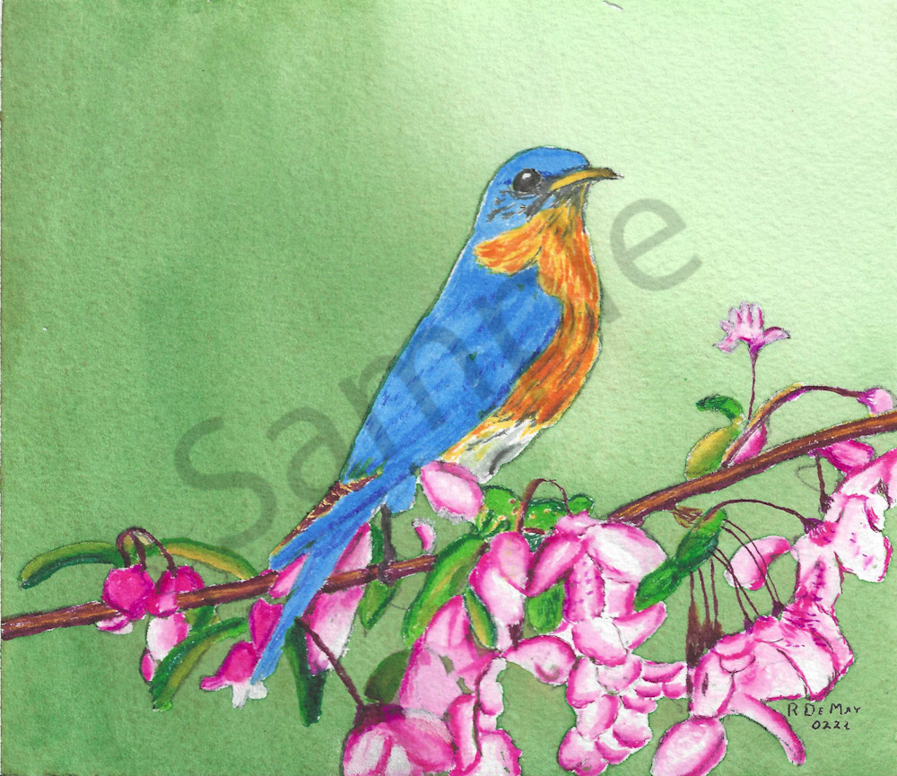 Blue Bird And Cherry Blossoms Art | De May Studios, LLC