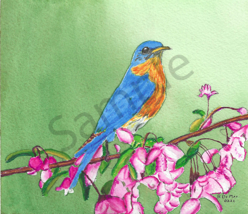 Blue Bird And Cherry Blossoms 1 Art | De May Studios, LLC