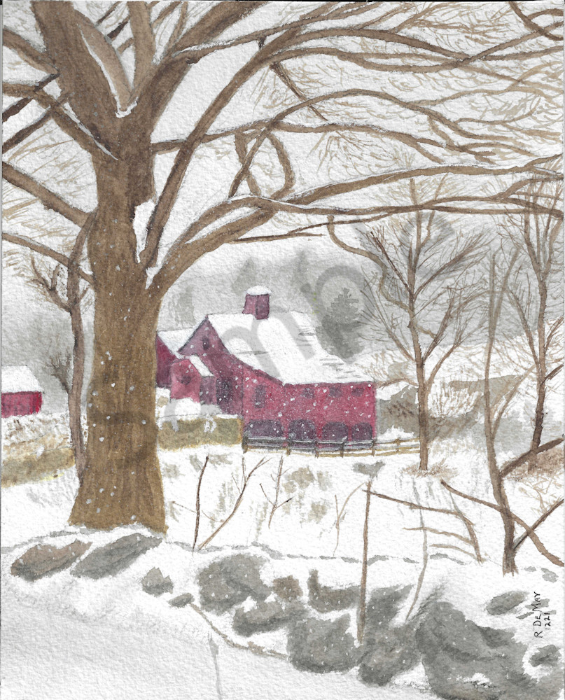Red Barn And Snowing Art | De May Studios, LLC