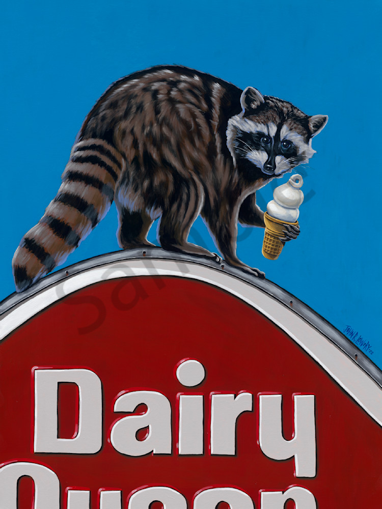 Raccoon, Dairy Queen and ice cream paintings by John R. Lowery, for purchase as art prints.
