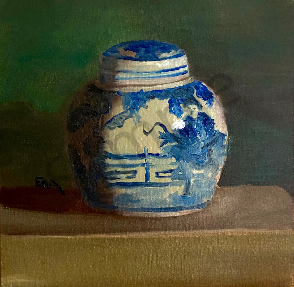 Ginger Jar In Blue And White  Art | Ena M Raquer
