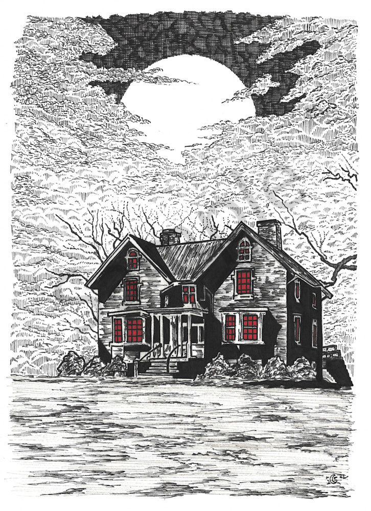 Illustration of a haunted country home