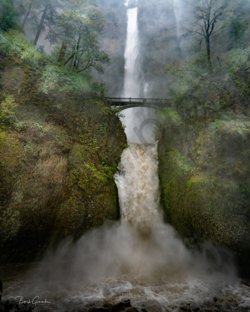 Multnomah Falls Raging with Winter Storm Photo for sale by Barb Gonzalez Photography