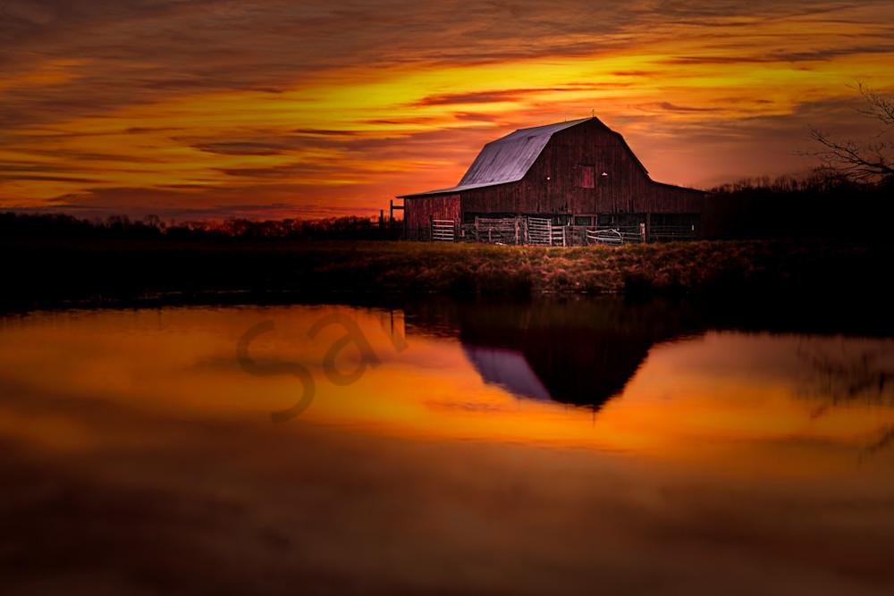 Barn Sunrise Reflection