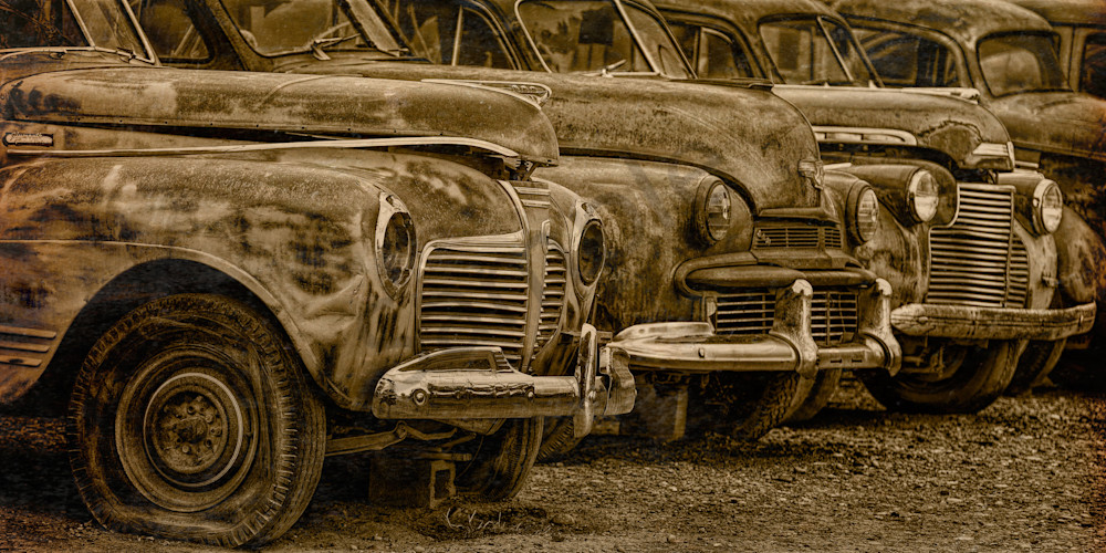Sepia art of antique cars